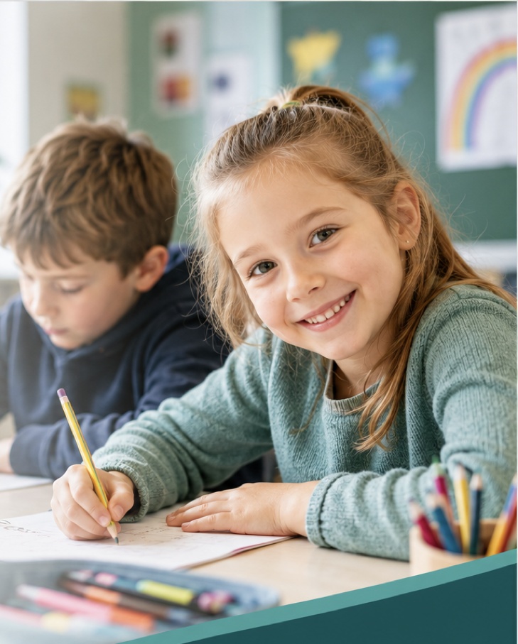 Kinder beim gemeinsamen Lernen – Bild aus dem abgestimmten Mockup